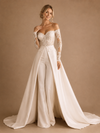 ChicSew Modern Sweetheart Long Sleeve Lace Satin Maxi Wedding Jumpsuit With Overskirt