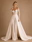 ChicSew Modern Sweetheart Long Sleeve Lace Satin Maxi Wedding Jumpsuit With Overskirt