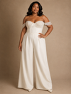 ChicSew Modern Crepe Off The Shoulder Floor-Length Wedding Jumpsuit With Rhinestone