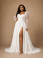 ChicSew Elegant A-Line Crepe Long Tulle Sleeves Side Slit Maxi Wedding Dress
