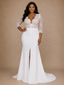 ChicSew Elegant Mermaid V-Neck 3/4 Sleeves Slit Lace Crepe Floor-Length Wedding Dress