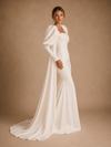 ChicSew Unique Square Long Sleeves Boning Satin Mermaid Floor-Length Wedding Dress