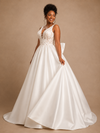 ChicSew Fancy Modern V-Neck A-Line Satin Floor-Length Wedding Dress With Applique