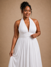ChicSew Fancy Halter Sleeveless Pleats Chiffon A-Line Long Wedding Dress