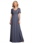 Elegant Short Sleeves Lace Chiffon A-Line Floor Length Women's Mother Of The Bride Dresses
