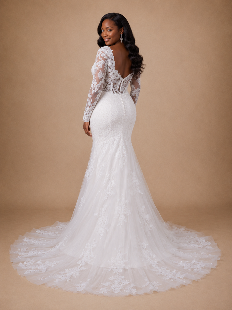 ChicSew Modern Sexy Long Sleeves Lace Tulle Mermaid Maxi Wedding Dress