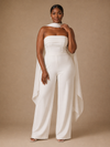 ChicSew Modern Crepe Strapless Floor-Length Wedding Jumpsuit With Scarf Cape