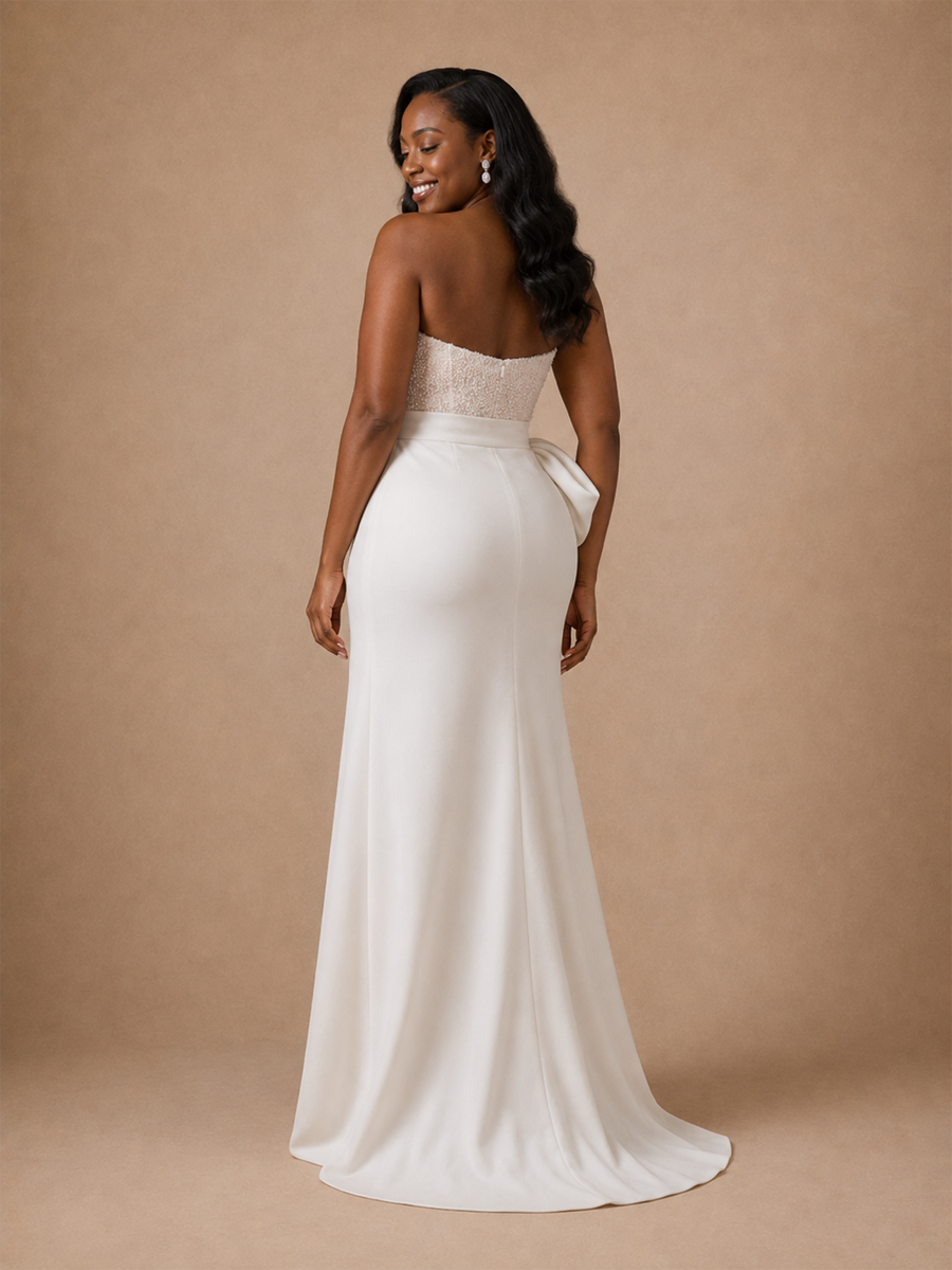 ChicSew Elegant Crepe Sweetheart Mermaid Side Slit Floor-Length Wedding Dress With Beading