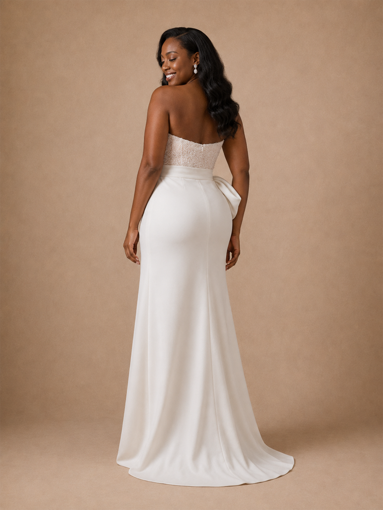 ChicSew Elegant Crepe Sweetheart Mermaid Side Slit Floor-Length Wedding Dress With Beading