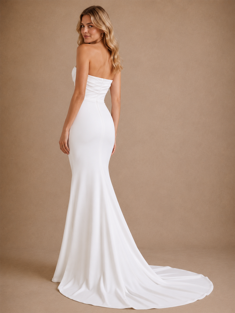 ChicSew Sexy Strapless Ruching Mermaid Satin Floor-Length Wedding Dress