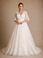 ChicSew Romantic Unique V-Neck A-Line Lace Tulle Flutter Sleeves Maxi Wedding Dresses