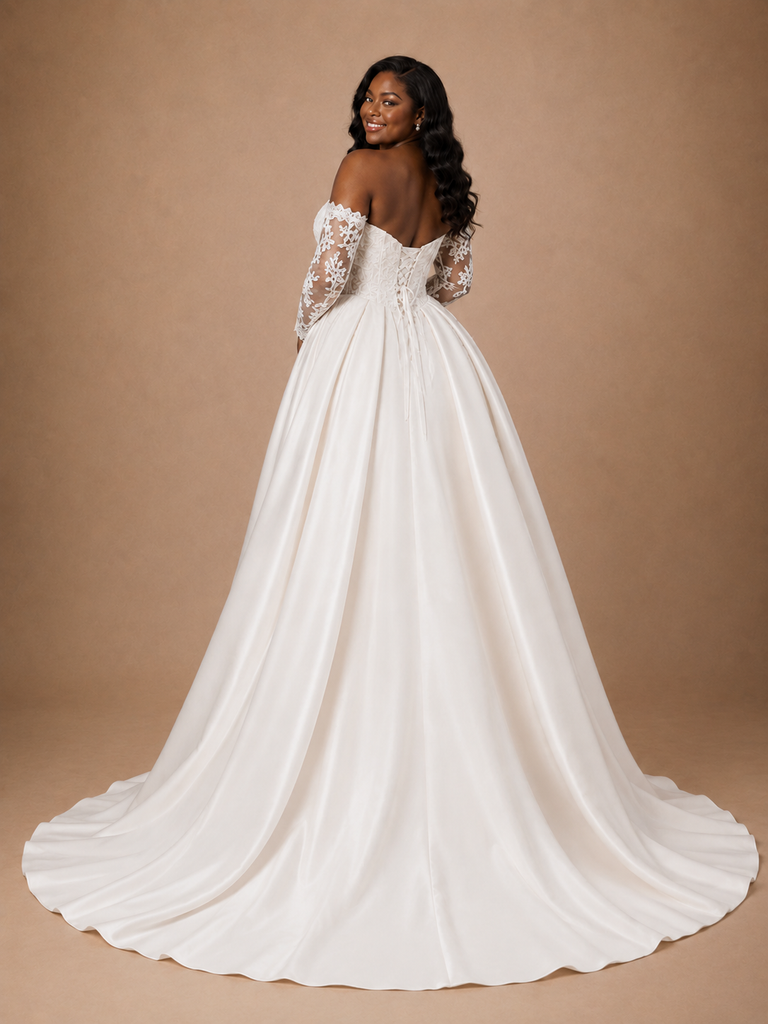 ChicSew Elegant Sweetheart Lace Applique Mermaid Floor-Length Wedding Dress With Satin Overskirt