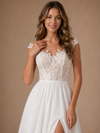 ChicSew Elegant Chiffon Lace A-Line Illusion Cap Sleeves Maxi Wedding DressWith Side Slit