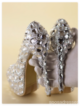 Women's Wedding Shoes Decorative Heel Wedding Heels Bridal Shoes With Beading,H81