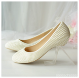 Women's Wedding Shoes Decorative Pearl Wedding Low Heels Bridal Shoes With Beading,H82