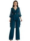 Elegant Lace V-neck 3/4 Sleeves Chiffon Jumpsuit For Long Mother Of The Bride