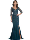 Elegant V-neck Long Sleeves Mermaid Split Lace Crepe Mother Of The Bride Dresses