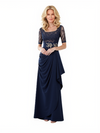 Elegant Half Sleeves Square Neck Chiffon A-Line Long Mother Of The Groom Dresses