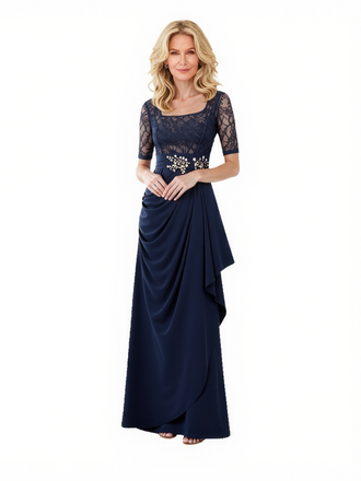 Elegant Half Sleeves Square Neck Chiffon A-Line Long Mother Of The Groom Dresses