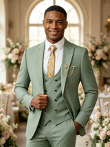 Classic 3 Piece Sage Men's Suit with Regular Fit and Sophisticated Peak Lapel