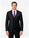 Classic 3 Piece Black Men's Suit with Regular Fit and Sophisticated Peak Lapel