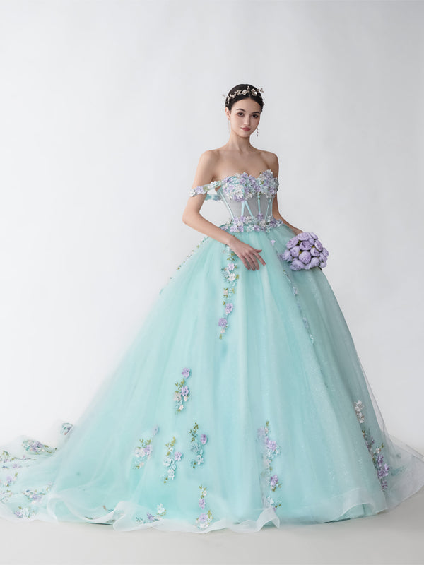 Floral A-line Mint Off Shoulder Maxi Long Party Prom Dresses, Evening Dresses - ChicSew Floral A-line Mint Off Shoulder Maxi Long Party Prom Dresses, Evening Dresses - ChicSew