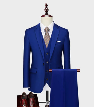 Royal Blue Men's Casual 3 Piece Suit Notch Lapel Flat Tuxedos Set CN455