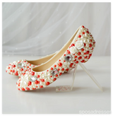 Women's Wedding Shoes Decorative Pearl Wedding Low Heels Bridal Shoes With Beading,H82