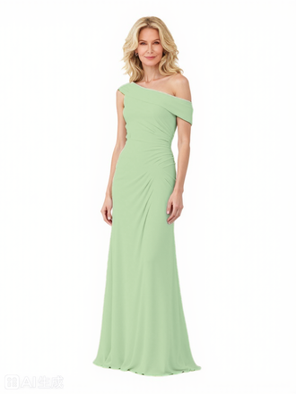 Elegant Asymmetric A-Line Ruched Chiffon Long Mother Of The Bride Groom Dresses