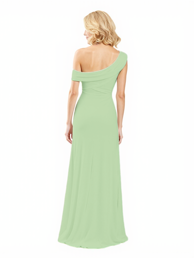 Elegant Asymmetric A-Line Ruched Chiffon Long Mother Of The Bride Groom Dresses
