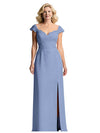 Elegant Chiffon V-neck Cap Sleeves A-line Side Slit Mother of The Bride Dresses