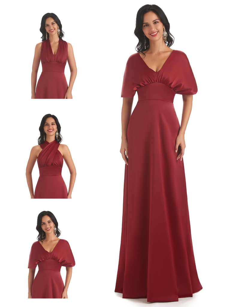 Convertiable Soft Satin A-line Long Wedding Bridesmaid Dresses Online