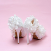 Women's Wedding Shoes Decorative White Lace Floral Wedding Heels Bridal Shoes, H85