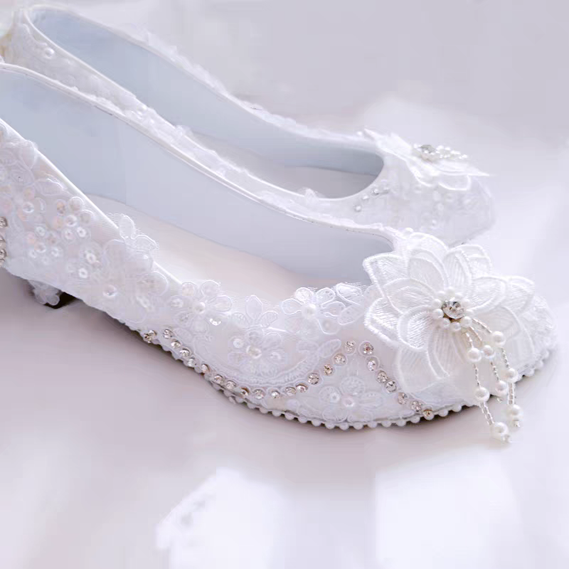 Women's Wedding Shoes Decorative Lace Wedding Heels Bridal Shoes With Beading, H93