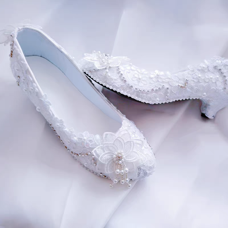 Women's Wedding Shoes Decorative Lace Wedding Heels Bridal Shoes With Beading, H93