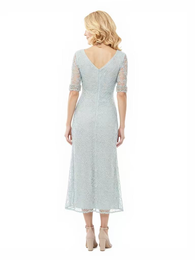 Sexy V-neck Half Sleeves Lace Chiffon Mermaid Mother of The Bride Dresses