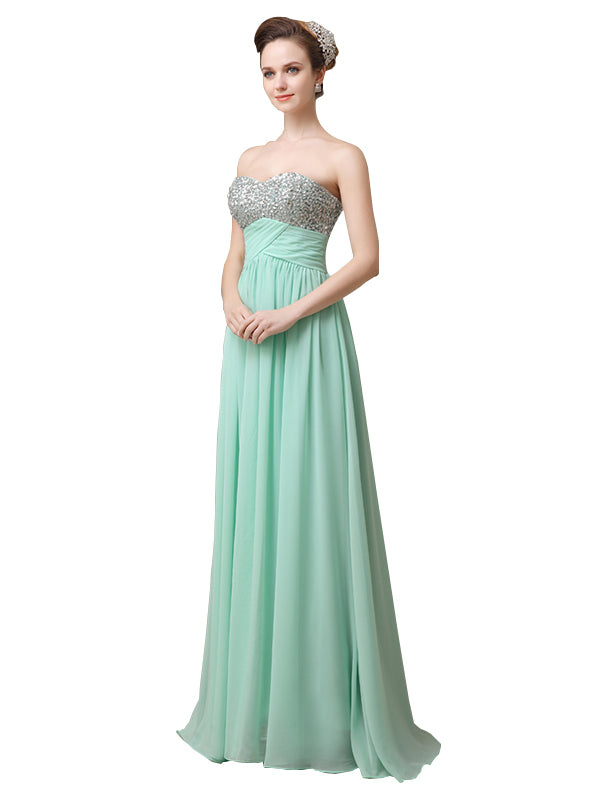 Popular Sweetheart Sequins A-line Floor-Length Long Bridesmaid Dresses