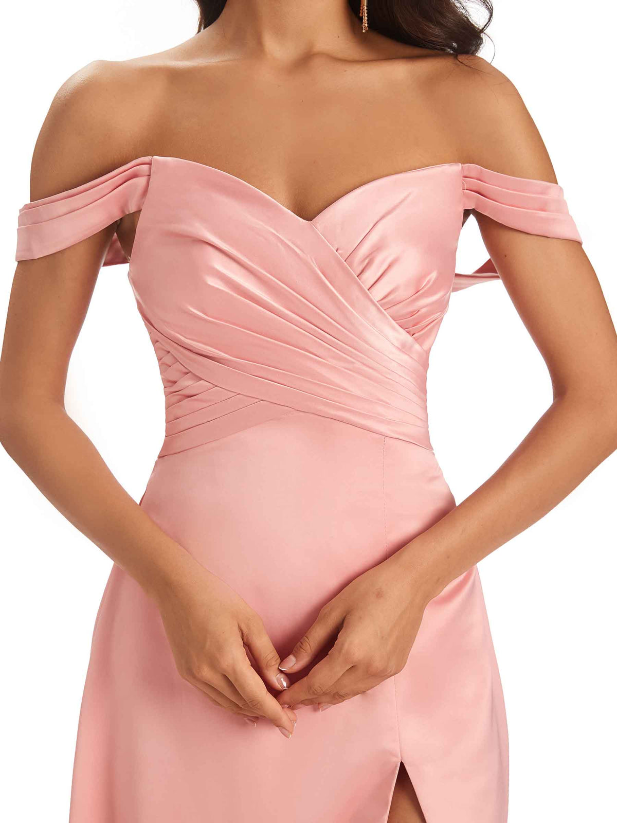 Sexy Side Slit Off The Shoulder Long Satin Prom Dresses Online