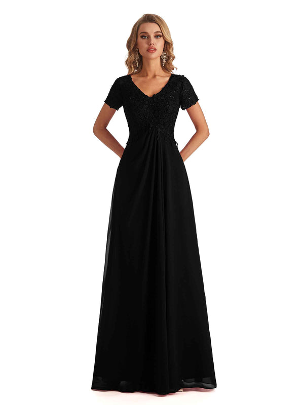 Elegant V-neck Short Sleeves Chiffon Lace Mother Of the Brides Dresses
