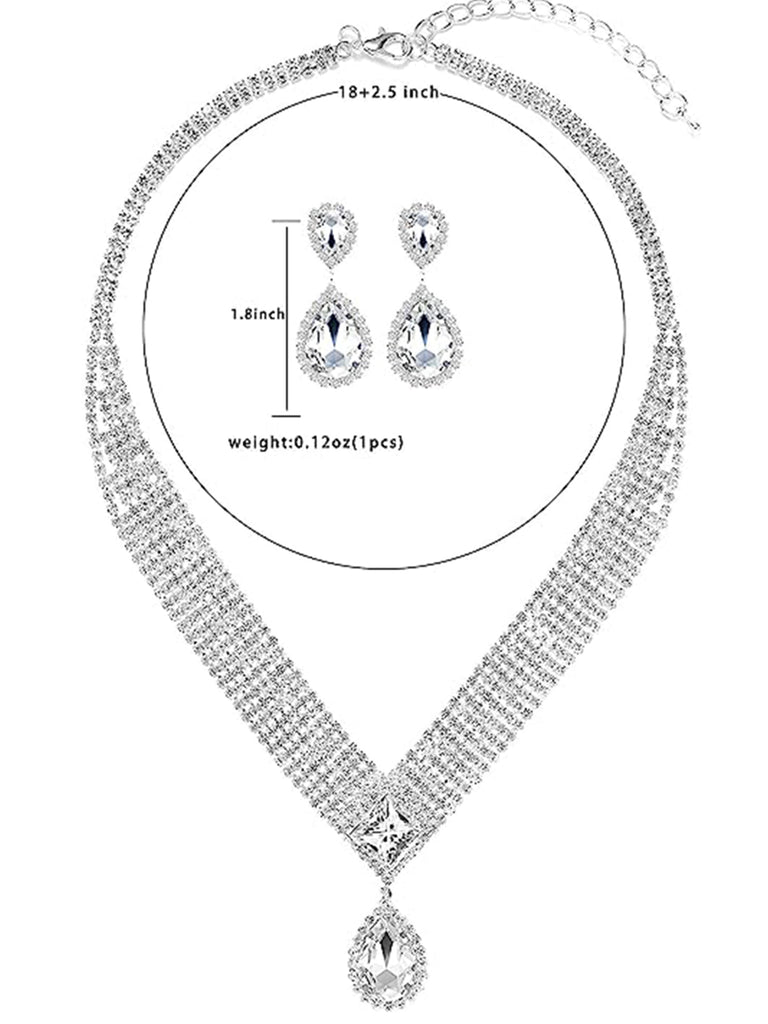 Rhinestone Jewelry Set - Necklace, Bracelet, Earrings for Women's Wedding Party