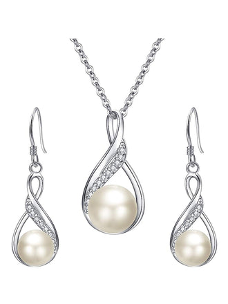 Delicate 925 Sterling Silver & Pearl Bridal Necklace Earrings Wedding Jewelry Sets