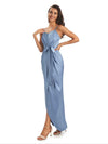 High Low Spaghetti Straps Mermaid Asymmetrical Soft Satin Bridesmaid Dresses Online