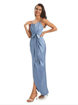 High Low Spaghetti Straps Mermaid Asymmetrical Soft Satin Prom Dresses Online