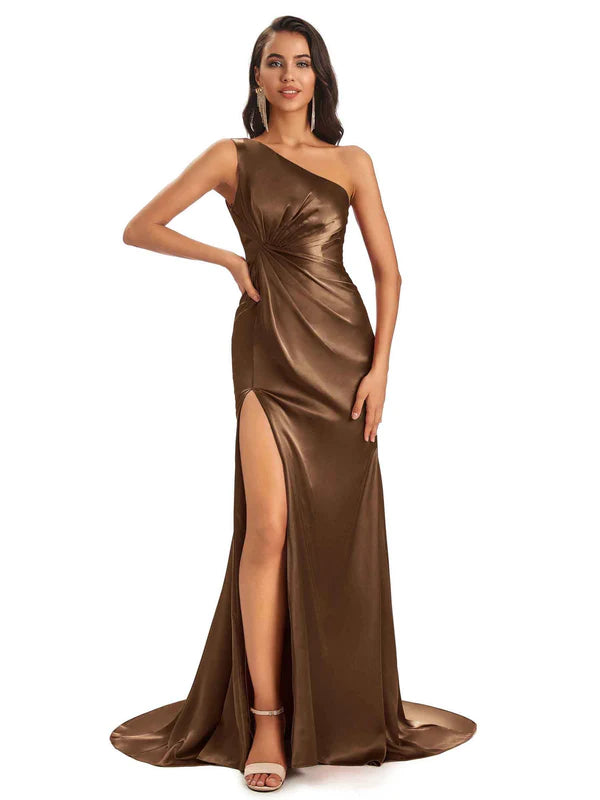 Mismatched Brown Sexy Side Slit Mermaid Soft Satin Long Bridesmaid Dre - ChicSew Mismatched Brown Sexy Side Slit Mermaid Soft Satin Long Bridesmaid Dre - ChicSew