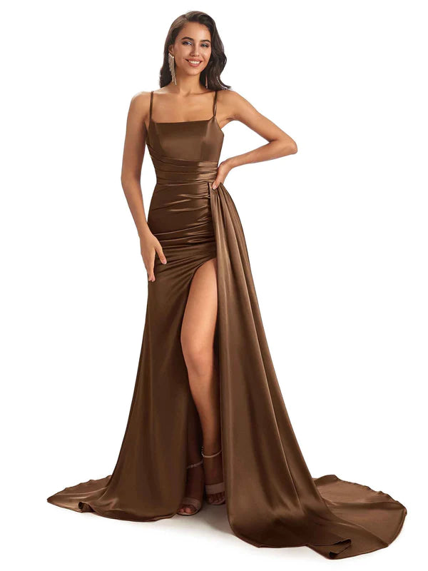 Mismatched Brown Sexy Side Slit Mermaid Soft Satin Long Bridesmaid Dre - ChicSew Mismatched Brown Sexy Side Slit Mermaid Soft Satin Long Bridesmaid Dre - ChicSew