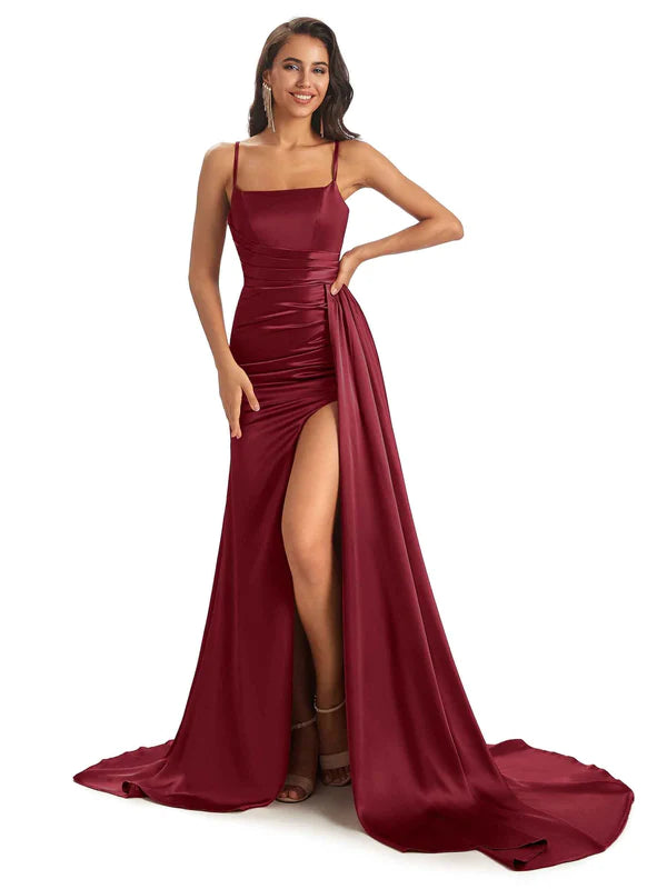 Chicsew Mix and Match Burgundy Satin Long Red bridesmaid dresses Sexy Side Split Mermaid/Mismatched Red bridesmaid dresses, Burgandy/A