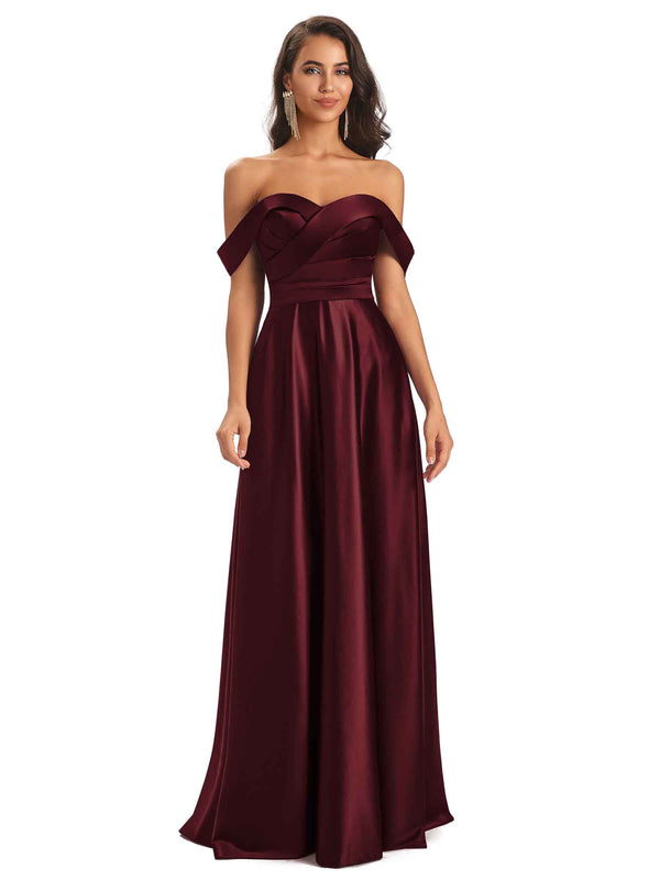 Sexy Soft Satin Off Shoulder A-Line Floor-Length Bridesmaid Dresses ...