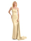 Elegant One Shoulder Soft Satin Mermaid Long Formal Prom Dresses Online