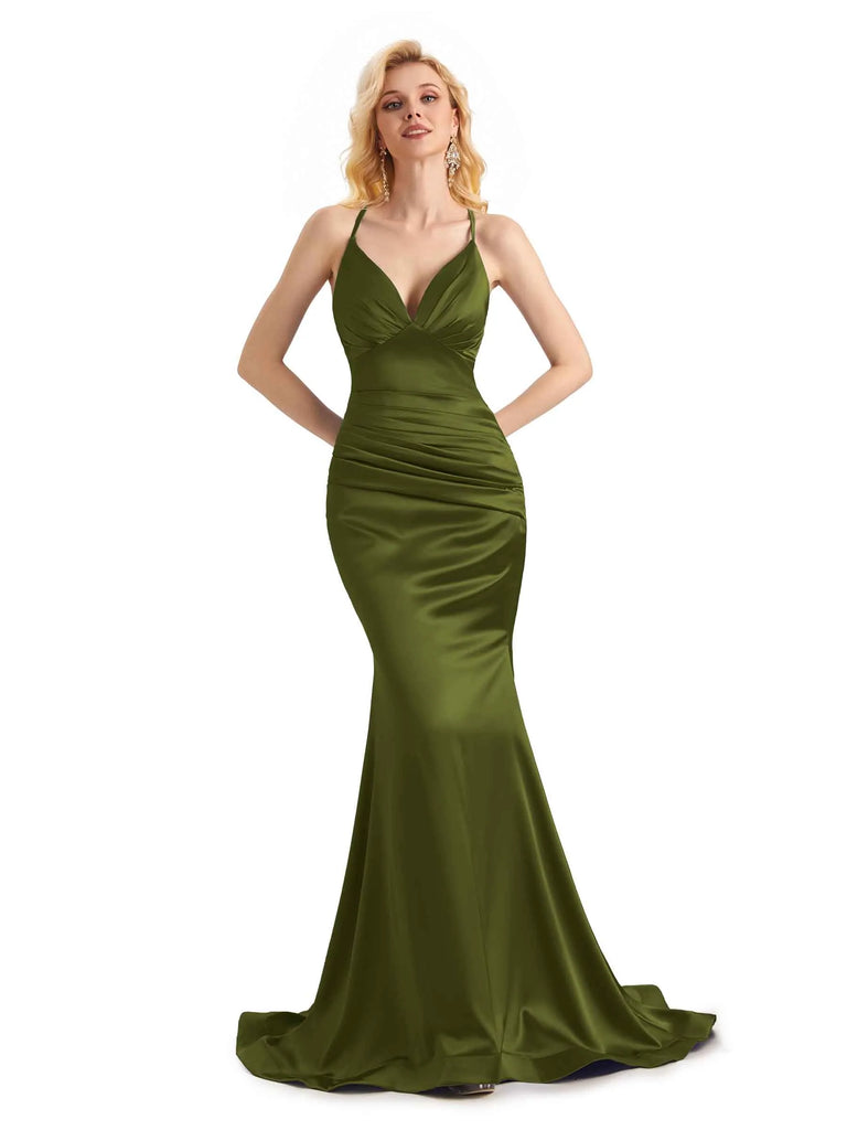 Olive Green Mermaid Spaghetti Strap Square Neck Prom Dresses, CP0705 –  clover sew