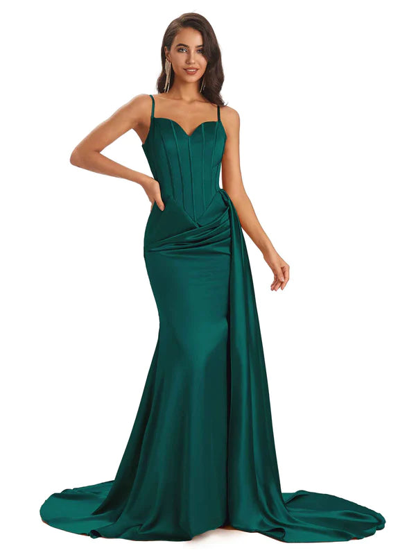 Chicsew Mismatched Dark Green Satin Long Bridesmaid Dresses Sexy Side Split Mermaid / Mix and Match Bridesmaid dresses, Dark-Green / D Chicsew Mismatched Dark Green Satin Long Bridesmaid Dresses Sexy Side Split Mermaid / Mix and Match Bridesmaid dresses, Dark-Green / D